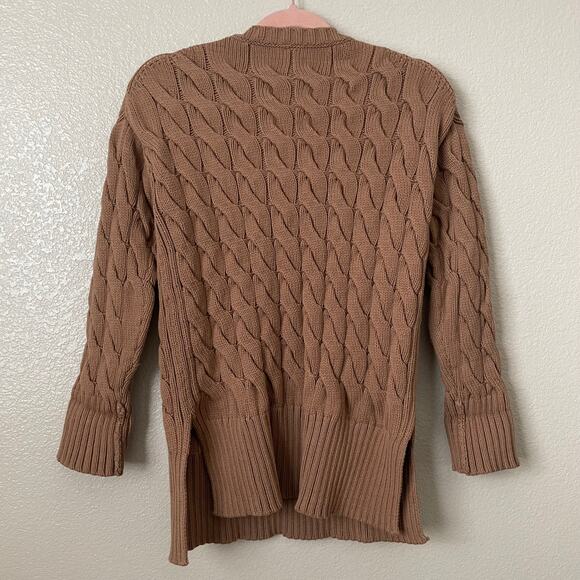 J. Crew Sweater Womens XS S Brown Cable Knit Side Slit Quiet Luxury Minimalist - Picture 8 of 12